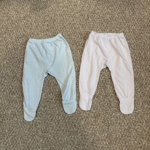 Baby Footed Leggings Bundle Light Blue & White Infant Pants Set Size 0-3 Months